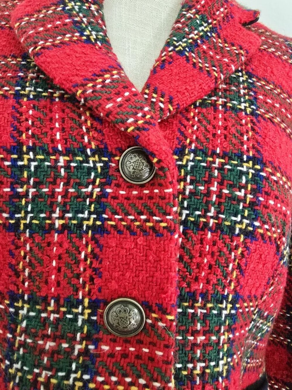 Talbots Plaid Red Holiday Wool Blend Christmas Blazer Jacket Small 4 P Petite - Picture 4 of 12